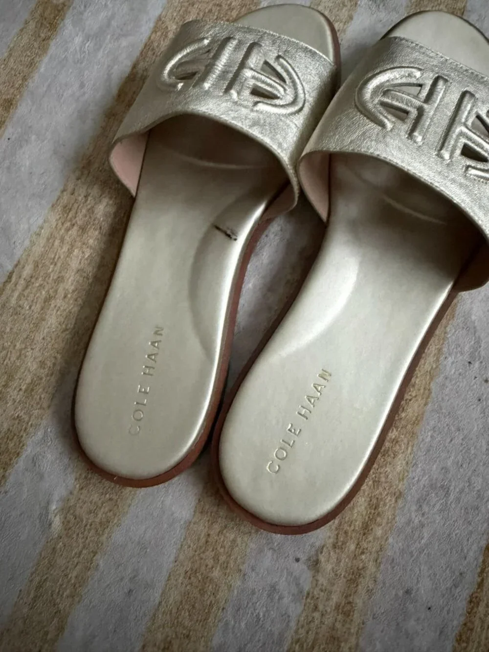 COLE HAAN Gold Leather Slide Sandals Size 10